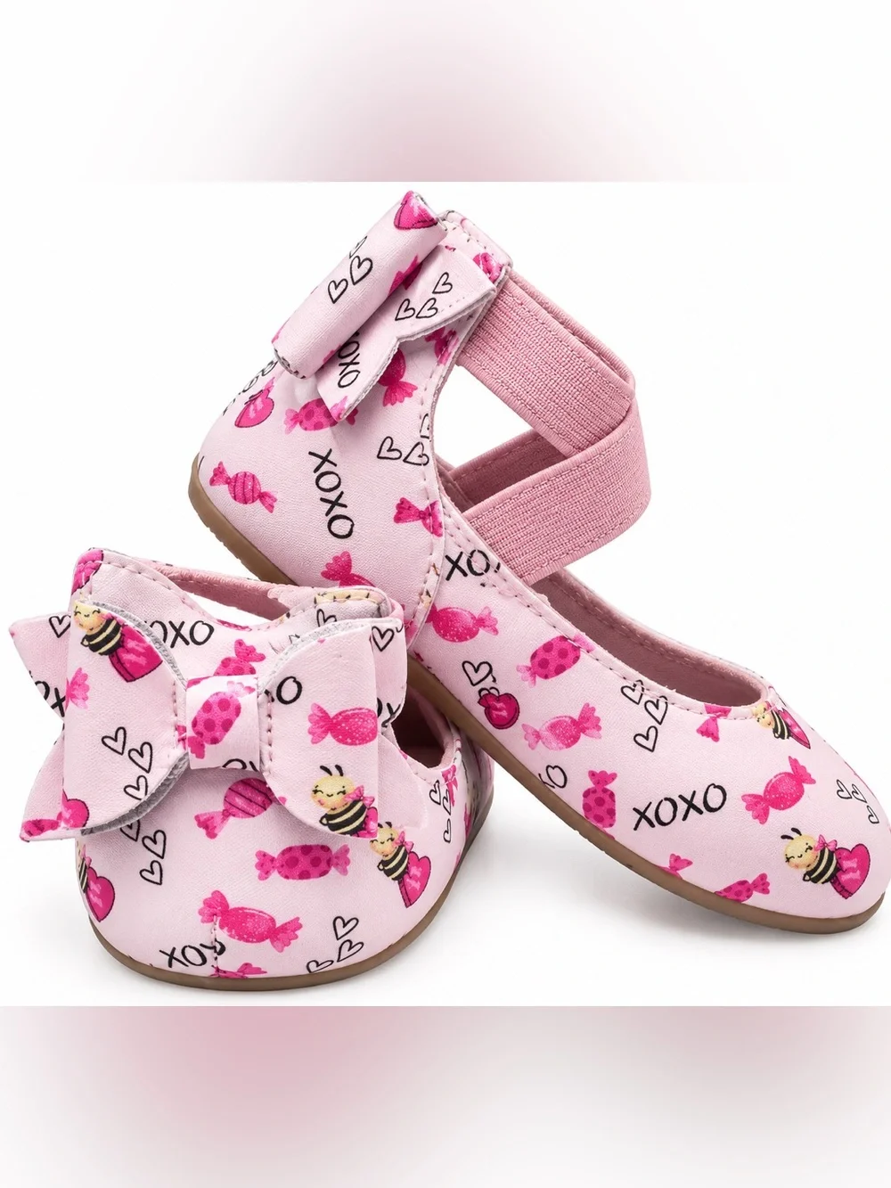 NWT Girls Pink Bow Mary Jane Shoes - XOXO Candy Print
